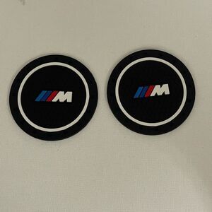 BMW Motorsports car cup Coasters in black  with logo Set of 2 NWT